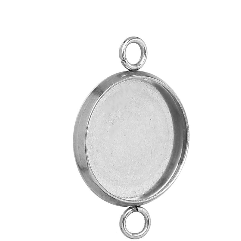 10 Stainless Steel Round Circle CABOCHON SETTING Bezel Frame Charm Connector Link, Silver (fits 14mm cabs)  chs2060