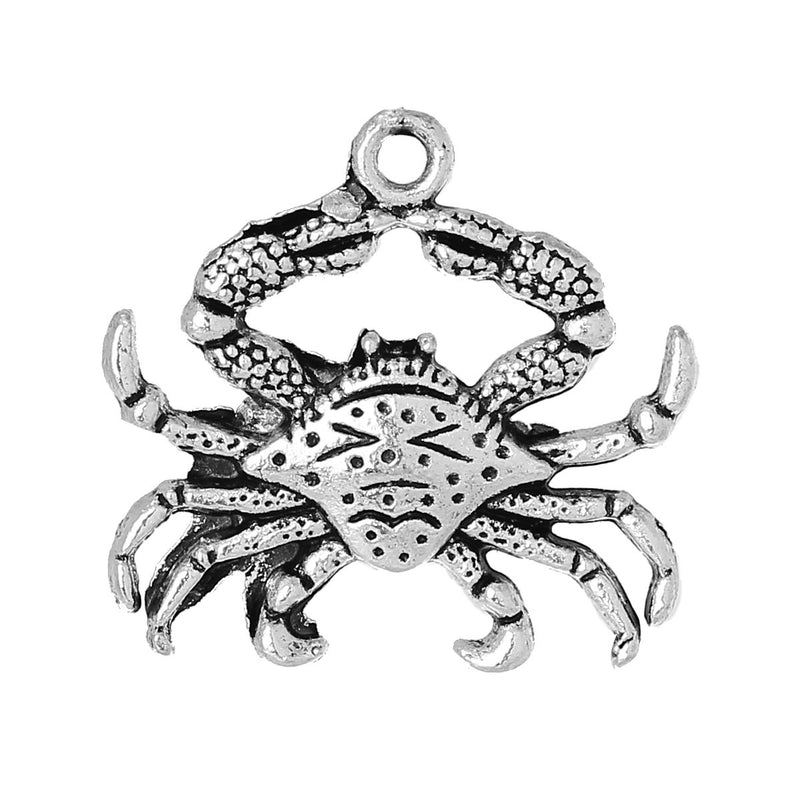 10 CRAB Charms, Silver Tone Pewter Pendants chs2067