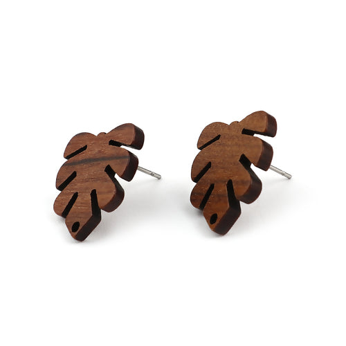 10 Wood Earring Post Blanks, Monstera Leaf, fin1147