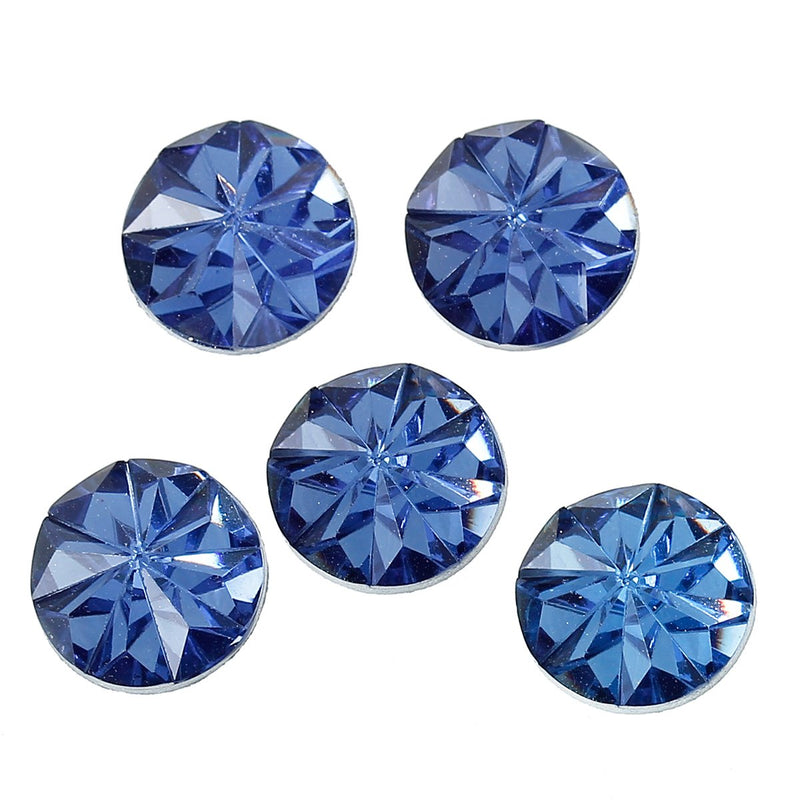 100 BLUE Faceted CABOCHONS, Starburst Resin Dome, Round cabochon, 12mm diameter, 1/2", cab0390b