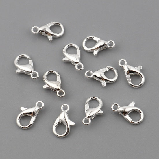 1000 Bright SILVER Plated Lobster Clasps 12mm fcl0019b