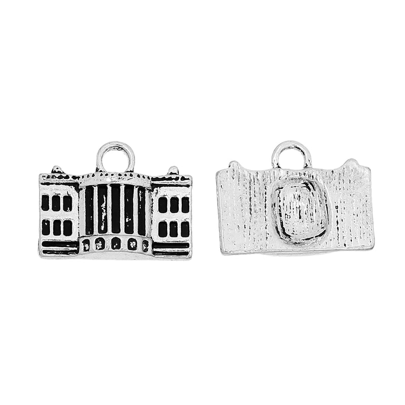 5 U.S.A. White House Charms, Washington Dc Landmark, Antique Silver Tone Metal Pendants, chs2226