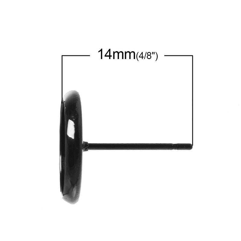 30 Black Post Earring Blanks, cabochon bezel setting POST back earrings, fits 10mm round inside tray fin0720