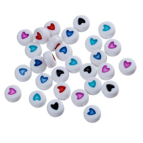 7mm Heart Coin Beads, White with Colored Hearts, x200 acrylic beads bac0409