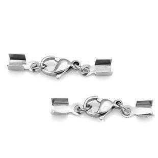 10 Stainless Steel Silver Tone Cord End Crimp Caps with lobster clasp, fits 3.5mm cord, leather, fcl0442