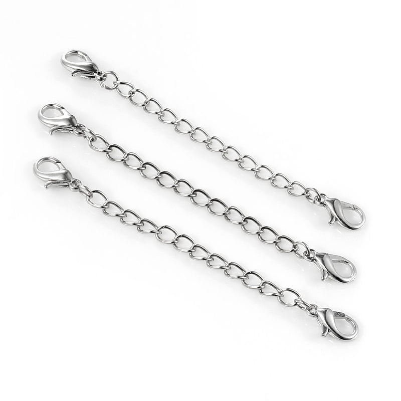 10 Necklace Extension Chains, about 3" long . silver tone metal, curb link extender chain, lobster clasps on each end, fch0408