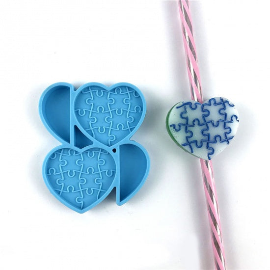 Autism Awareness Heart Straw Mold for Tumblers, Epoxy Resin Mold, Silicone Mold, tol1364