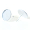 20 White Post Earring Blanks, cabochon bezel setting POST back earrings, fits 12mm round inside tray fin0721