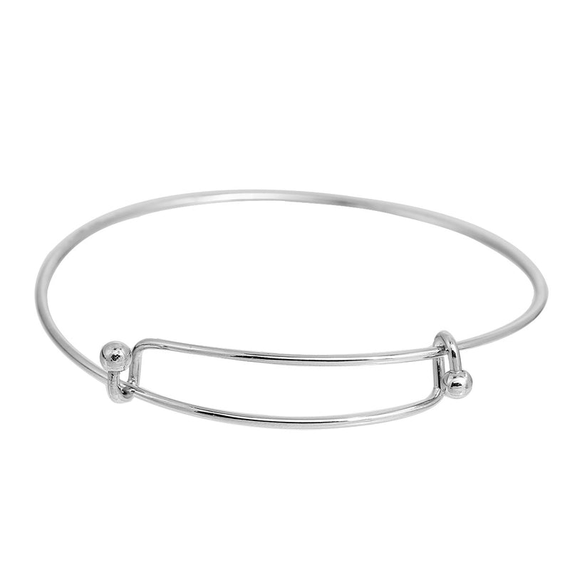 5 SILVER PLATED Bangle Charm Bracelet, adjustable size expandable to fit wrist, fits medium to large wrist, thick 14 gauge, 8-1/4", fin0553