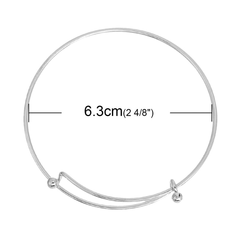 5 SILVER PLATED Bangle Charm Bracelet, adjustable size expandable to fit wrist, fits medium to large wrist, thick 14 gauge, 8-1/4", fin0553