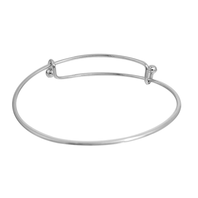 5 SILVER PLATED Bangle Charm Bracelet, adjustable size expandable to fit wrist, fits medium to large wrist, thick 14 gauge, 8-1/4", fin0553