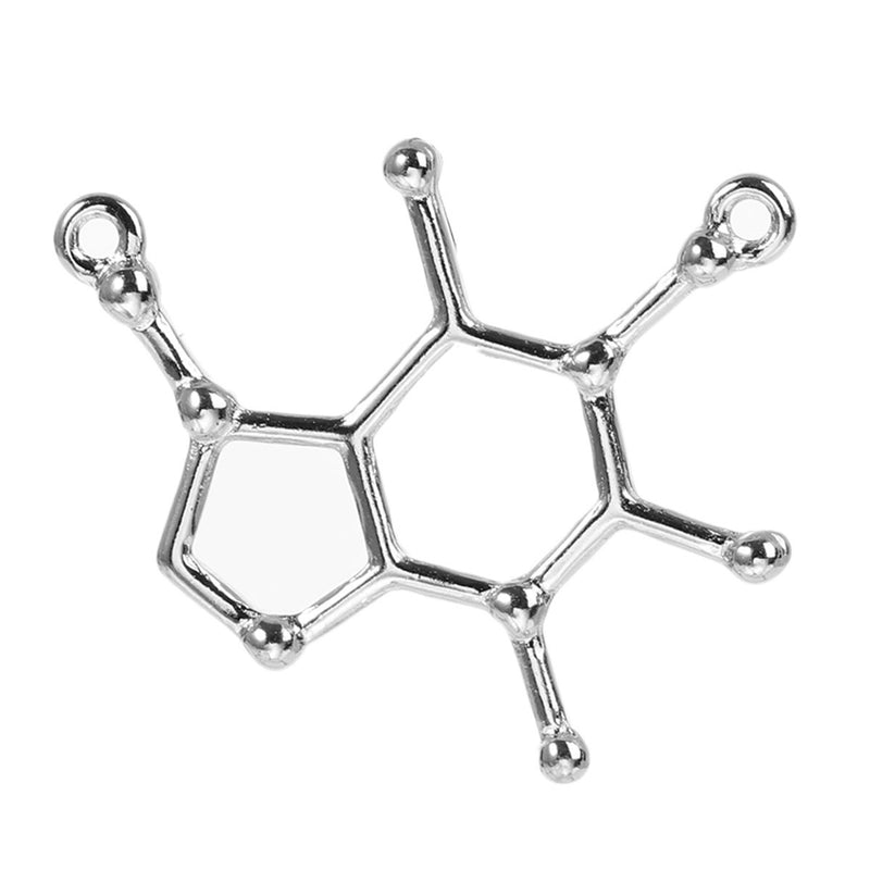 5 CAFFEINE Molecule Chemistry Charms, Silver Tone Charm Pendants, Science Charms, 27x23mm, chs3469
