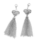 2 Silver Tone HEART TASSEL PENDANT Charms, silver tone love charm and chain, about 4" long, lobster clasp, chs2405