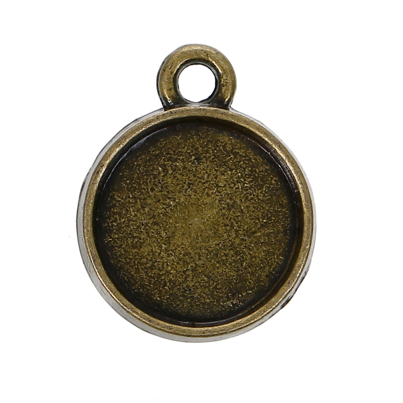 20 Bronze Charm Bezel, Fits 10mm Round Cabochons, bronze bezel tray, chs3495