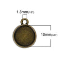 20 Bronze Charm Bezel, Fits 10mm Round Cabochons, bronze bezel tray, chs3495
