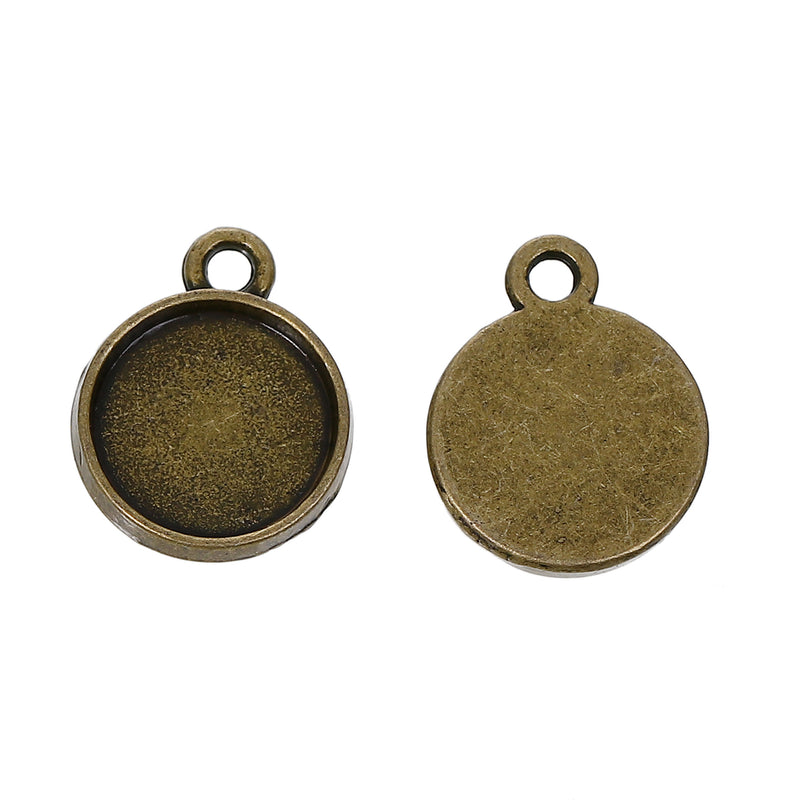 20 Bronze Charm Bezel, Fits 10mm Round Cabochons, bronze bezel tray, chs3495