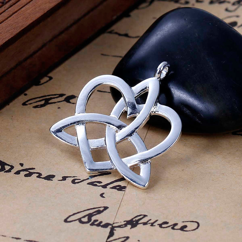 5 Silver Celtic Knot Heart Charm Pendants, Trinity Knot, 34x29mm, chs2452