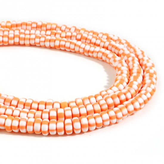 8mm Polymer Clay Beads, Orange Stripe, Rondelle, strand, pol0143