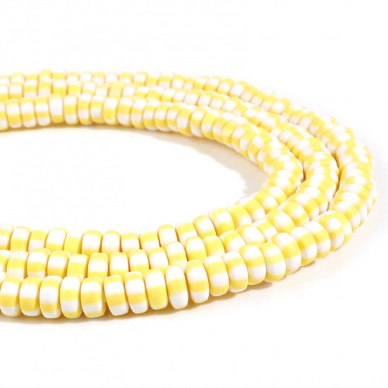 8mm Polymer Clay Beads, Yellow Stripe, Rondelle, strand, pol0145