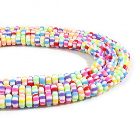 8mm Polymer Clay Beads, Rainbow Stripe, Rondelle, strand, pol0142