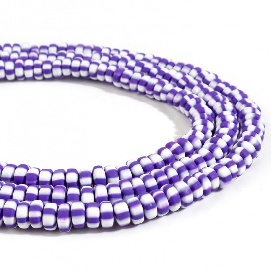 8mm Polymer Clay Beads, Purple Stripe, Rondelle, strand, pol0148