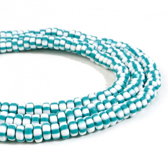 8mm Polymer Clay Beads, Teal Green Stripe, Rondelle, strand, pol0147