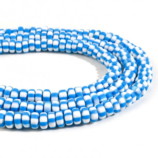 8mm Polymer Clay Beads, Blue Stripe, Rondelle, strand, pol0146