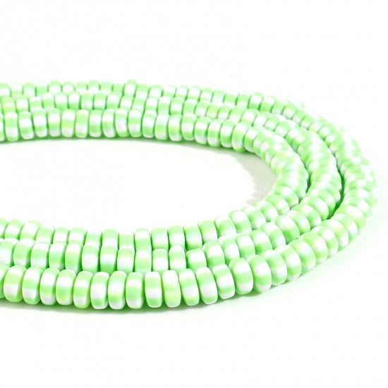 8mm Polymer Clay Beads, Lime Green Stripe, Rondelle, strand, pol0144