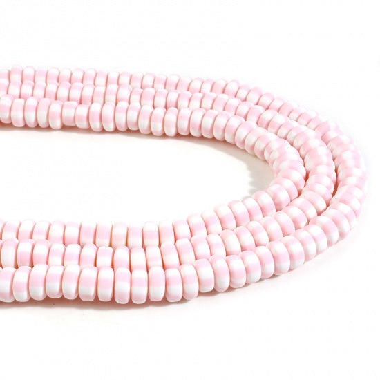 8mm Polymer Clay Beads, Light Pink Stripe, Rondelle, strand, pol0149