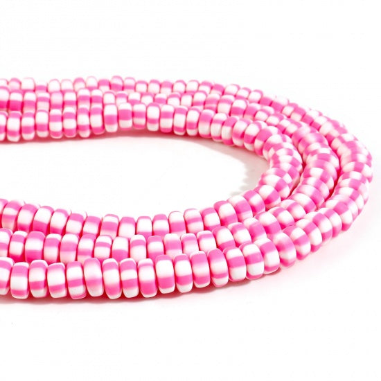 8mm Polymer Clay Beads, Hot Pink Stripe, Rondelle, strand, pol0141