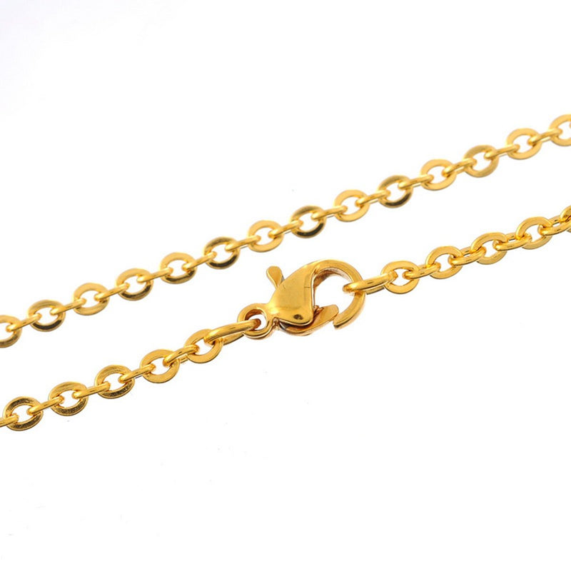 5 Gold Plated Stainless Steel Cable Chain Necklaces with Lobster Claw Clasp, flat oval links are 3x2.5mm, 19-5/8" long, fch0479