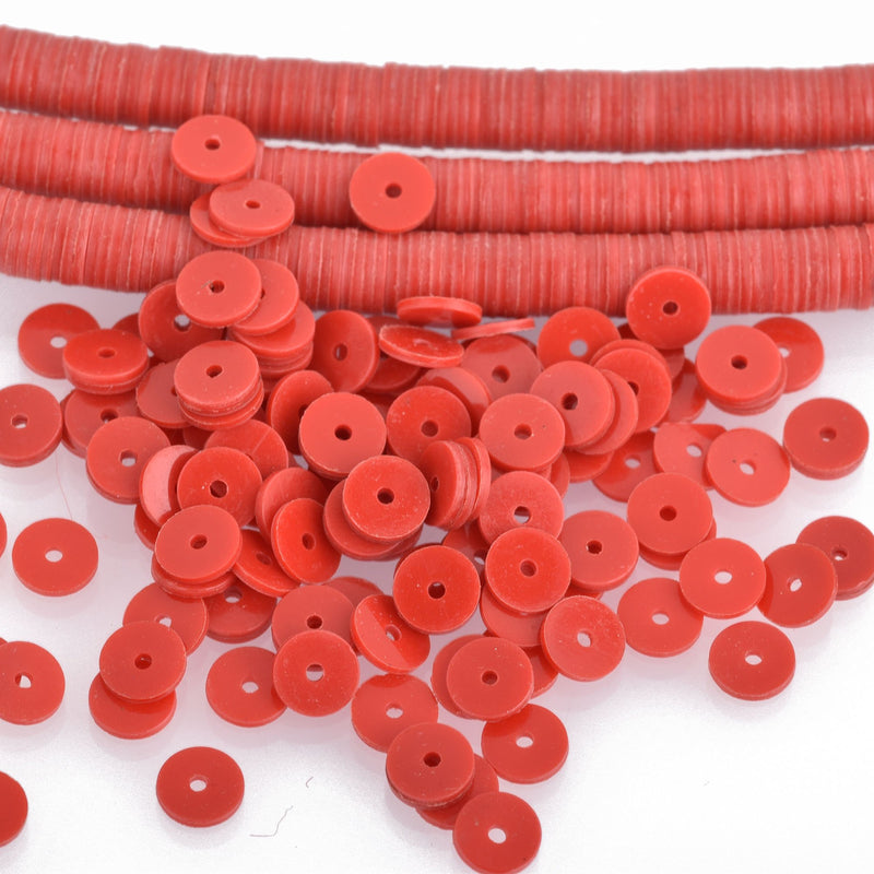 6mm Recycled Vinyl Beads RED, 16" strand x550-575 beads bac0364