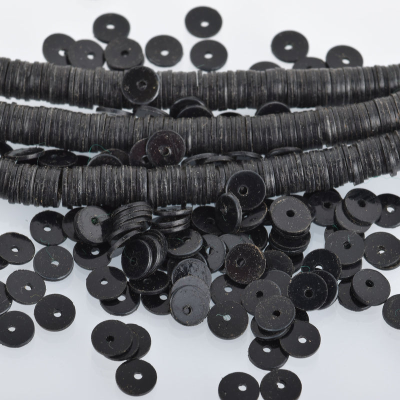 6mm Recycled Vinyl Beads BLACK, 16" strand x550-575 beads bac0366