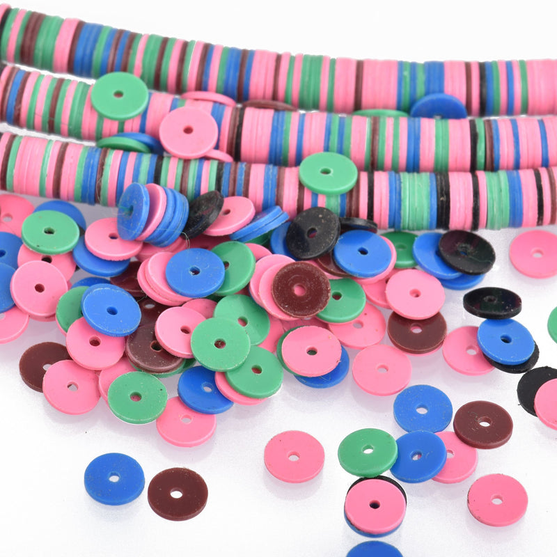 6mm Recycled Vinyl Beads MIXED COLORS, 16" strand x550-575 beads bac0367