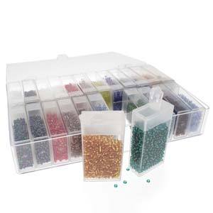 Seed Bead Assortment Kit, 6/0 beads, 24 flip top tubes with glass beads and storage box, bsd0772