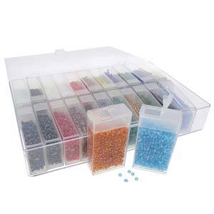 Seed Bead Assortment Kit, 8/0 beads, 24 flip top tubes with glass beads and storage box, bsd0771