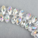 10 Crystal AB Teardrop Briolette Beads, faceted  top drilled  20x10mm bgl0565