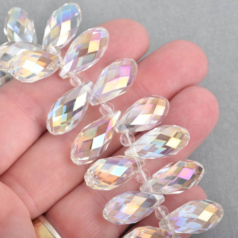 10 Crystal AB Teardrop Briolette Beads, faceted  top drilled  20x10mm bgl0565