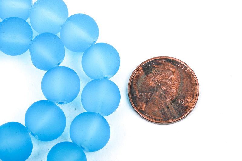 10mm Frosted Medium BLUE Glass Beads, full strand, about 40 beads,  bgl1160