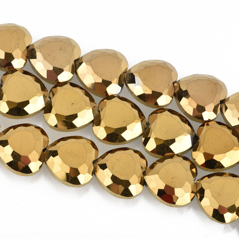 22mm Heart Beads Crystal OPAQUE GOLD METALLIC, 14 beads, bgl1636