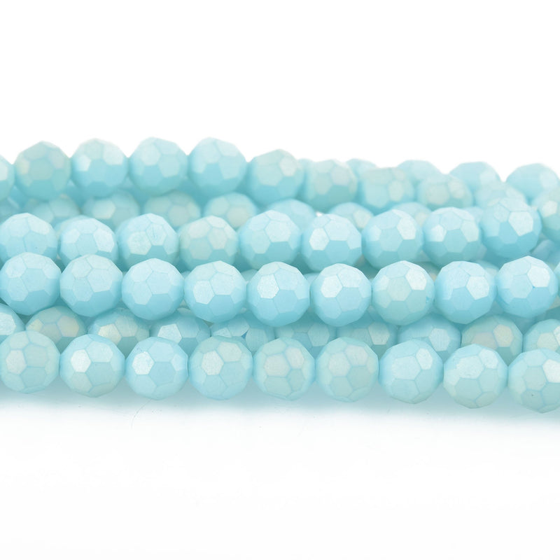 8mm MATTE BLUE TAN Glass Crystal Round Beads, Opaque Faceted 34 beads, bgl1703