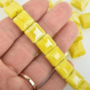 12mm YELLOW SWIRL Square Crystal Glass Beads x15 beads bgl1742