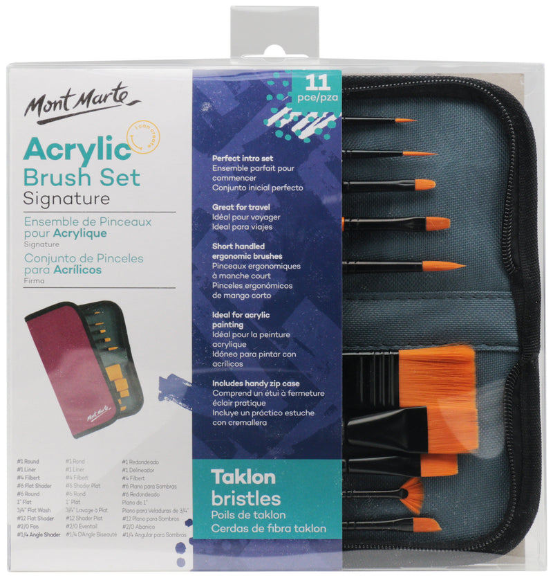 Acrylic Paint Brush Set in Wallet Clutch, 11 pcs, tol1143