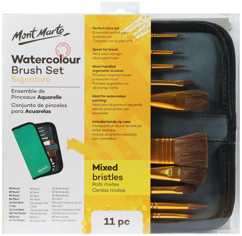Watercolor Paint Brush Set in Wallet Clutch, 11 pcs, tol1144