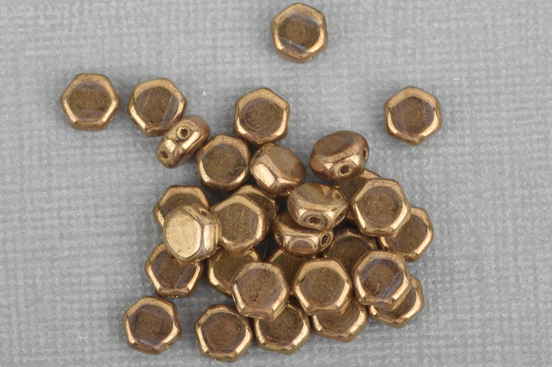 30 Honeycomb Beads, 6mm, CRYSTAL BRONZE, Metallic Opaque Czech Glass Beads, bsd0129