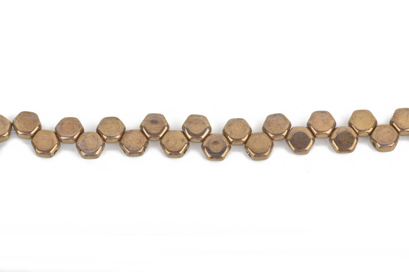 30 Honeycomb Beads, 6mm, CRYSTAL BRONZE, Metallic Opaque Czech Glass Beads, bsd0129
