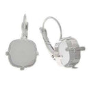 2 Leverback Gita Earring Blanks, fits 12mm Square Cushion Stone in Setting, Silver Rhodium Plated, fin1044