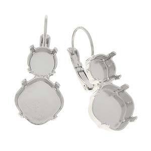 2 Leverback Gita Earring Blanks, ss39 and 12mm cushion square, Silver Rhodium Plated, fin1048
