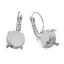 2 Leverback Gita Earring Blanks, fits 10mm Rivoli in Setting, Silver Rhodium Plated, fin1047