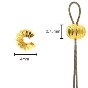 36 pcs 4mm Crimp Bead Covers, Corrugated Gold Plated, fin1186a